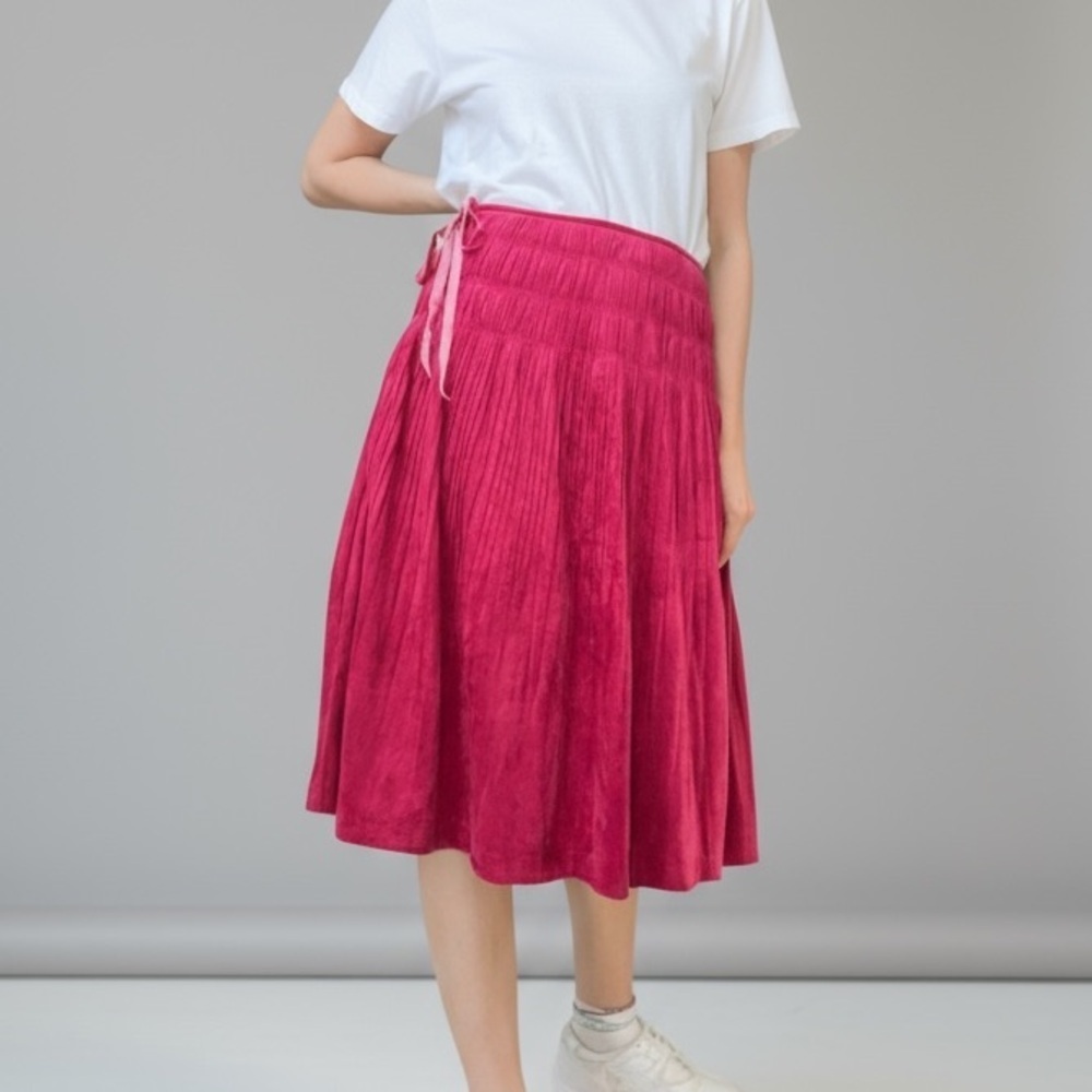 Lulu Castagnette Pleated Faux Suede Midi Skirt Pink Berry Size M NWT